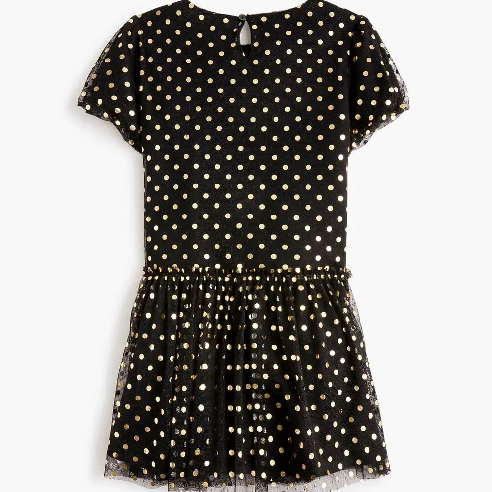 J. Crew's Girls' Shiny Black and Gold Polka-Dot Dress/NWT/2